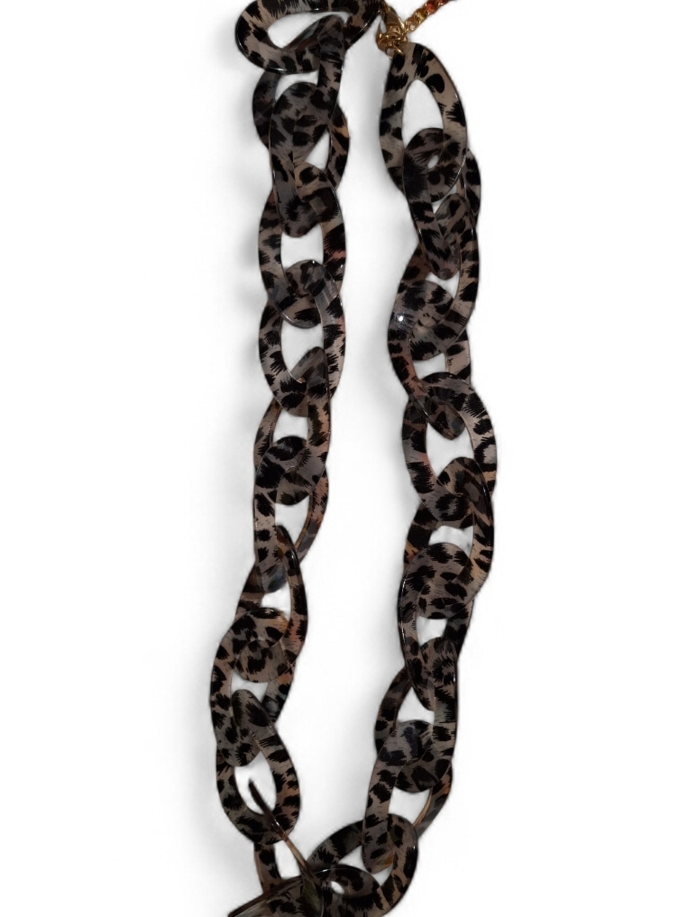 Vintage Leopard Print Resin Link Necklace - Clear Brown/Black